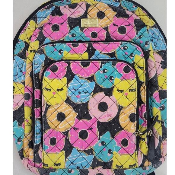 Betsey Johnson Backpack Donut Cat Face Fun Backpack Travel Weekender School Bag - Picture 2 of 11